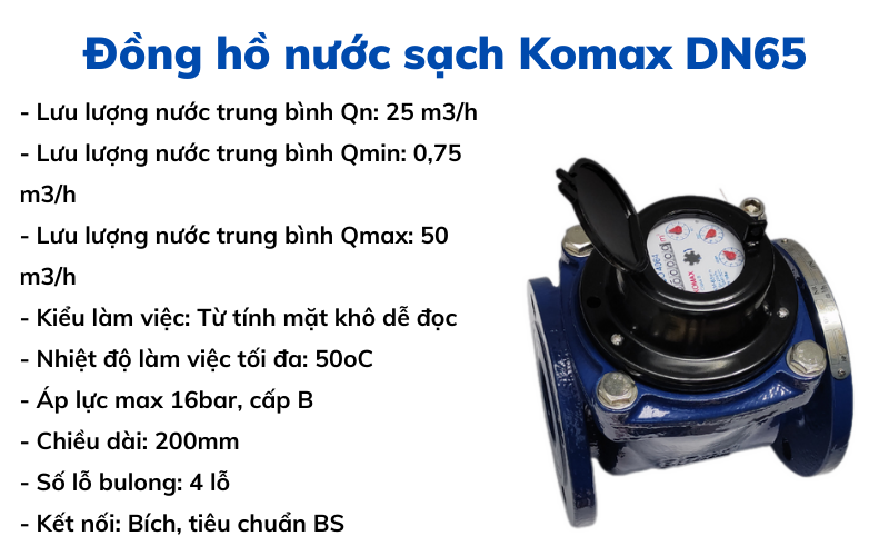 Đồng hồ nước sạch Komax DN65